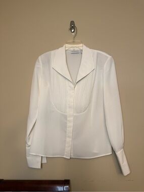 Liz Claiborne White Pleated Bib Blouse